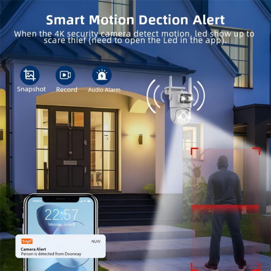 Immax NEO 07783L - Smart utomhuskamera med sensor DOUBLE 355° P/T 2x2MP IP65 Wi-Fi Tuya