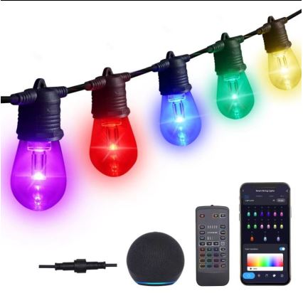 LED RGB+CCT Ljusreglerad utomhus kedja KRANS 15xLED/1W/230V 15m Wi-Fi Tuya IP65 + fjärrkontroll