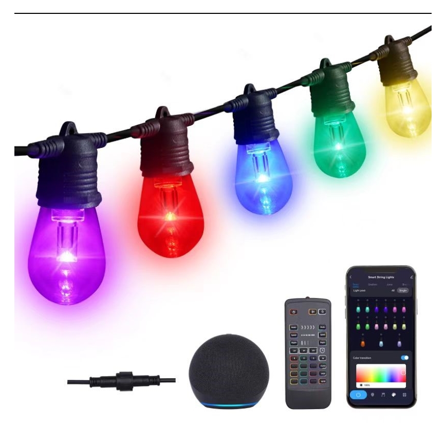 LED RGB+CCT Ljusreglerad utomhus kedja KRANS 15xLED/1W/230V 15m Wi-Fi Tuya IP65 + fjärrkontroll
