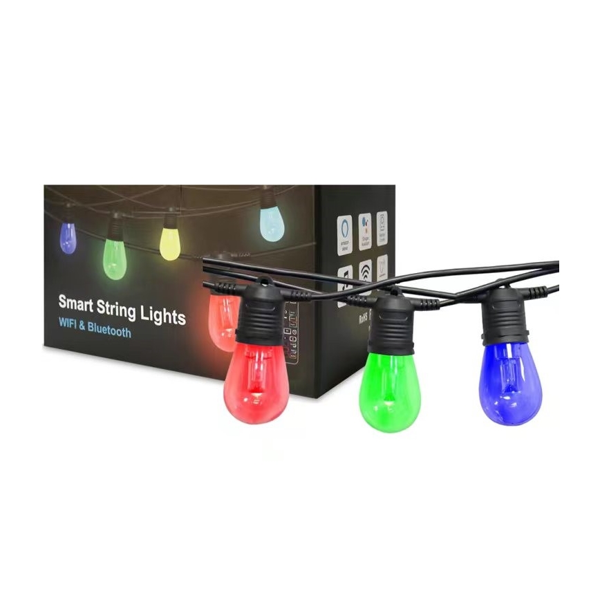 LED RGB+CCT Ljusreglerad utomhus kedja KRANS 15xLED/1W/230V 15m Wi-Fi Tuya IP65 + fjärrkontroll