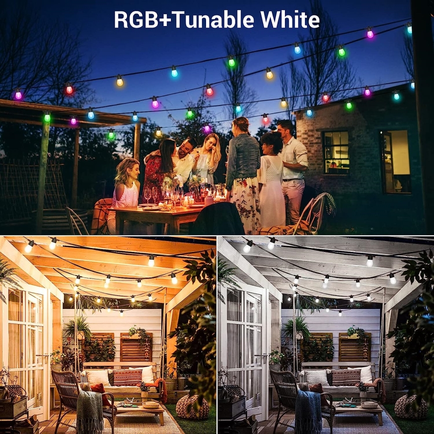 LED RGB+CCT Ljusreglerad utomhus kedja KRANS 15xLED/1W/230V 15m Wi-Fi Tuya IP65 + fjärrkontroll