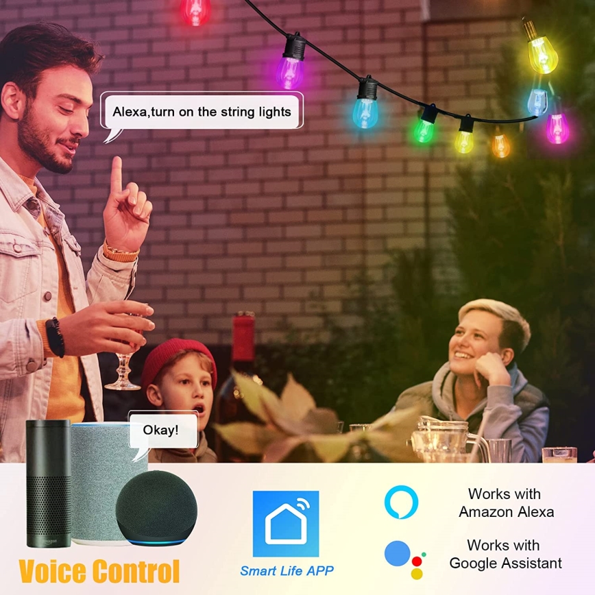 LED RGB+CCT Ljusreglerad utomhus kedja KRANS 15xLED/1W/230V 15m Wi-Fi Tuya IP65 + fjärrkontroll