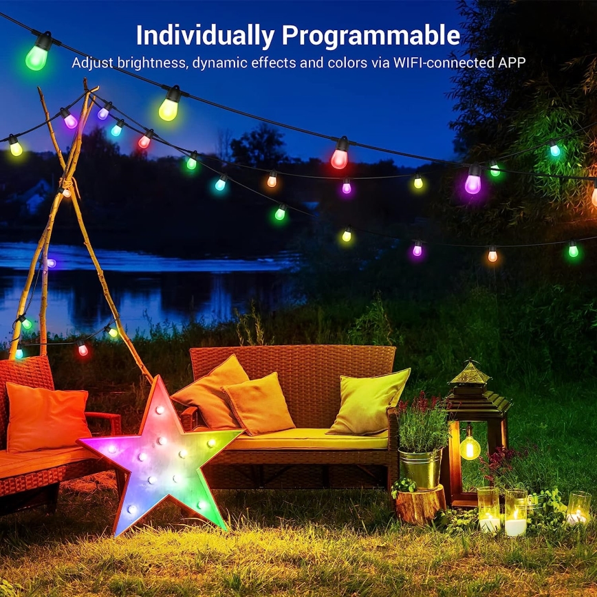 LED RGB+CCT Ljusreglerad utomhus kedja KRANS 15xLED/1W/230V 15m Wi-Fi Tuya IP65 + fjärrkontroll