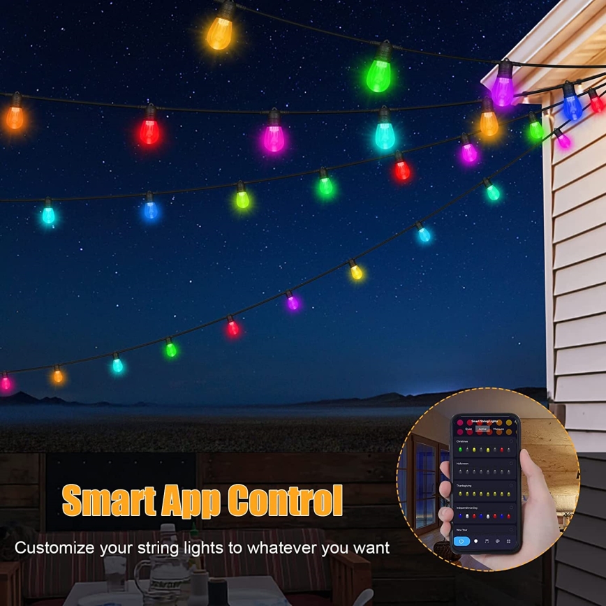 LED RGB+CCT Ljusreglerad utomhus kedja KRANS 15xLED/1W/230V 15m Wi-Fi Tuya IP65 + fjärrkontroll