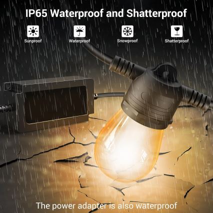 LED RGB+CCT Ljusreglerad utomhus kedja KRANS 15xLED/1W/230V 15m Wi-Fi Tuya IP65 + fjärrkontroll