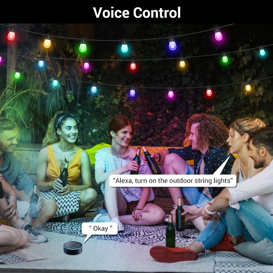 LED RGB+CCT Ljusreglerad utomhus kedja KRANS 15xLED/1W/230V 15m Wi-Fi Tuya IP65 + fjärrkontroll