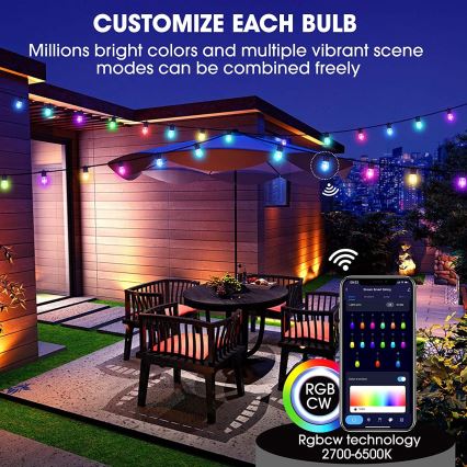 LED RGB+CCT Ljusreglerad utomhus kedja KRANS 15xLED/1W/230V 15m Wi-Fi Tuya IP65 + fjärrkontroll