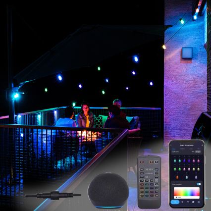LED RGB+CCT Ljusreglerad utomhus kedja KRANS 15xLED/1W/230V 15m Wi-Fi Tuya IP65 + fjärrkontroll