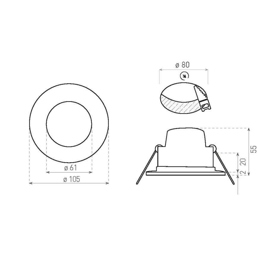 Infälld LED badrumsbelysning BONO LED/8W/230V 4000K IP65 svart