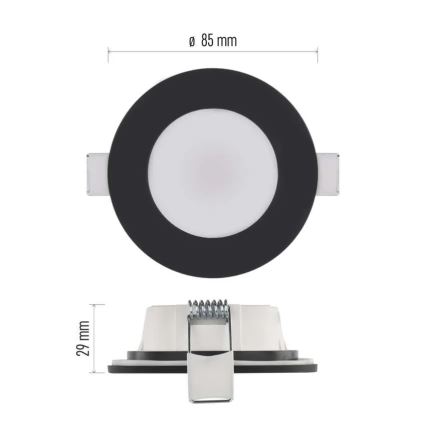 Infälld LED badrumsbelysning LORI LED/4,5W/230V IP65 2700/4000K diameter 8,5 cm svart