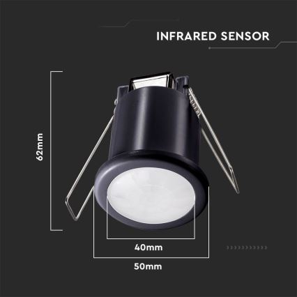 Infälld rörelsesensor PIR 360° 400W/230V svart