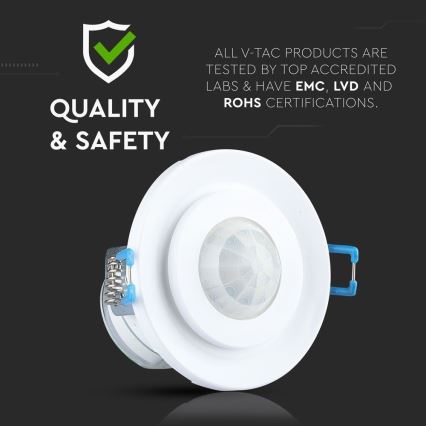 Infälld rörelsesensor PIR 360° 400W/230V vit