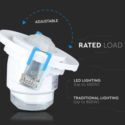 Infälld rörelsesensor PIR 360° 400W/230V vit