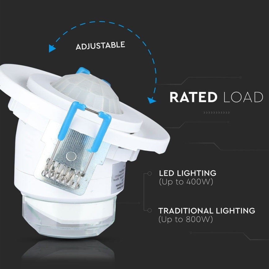 Infälld rörelsesensor PIR 360° 400W/230V vit