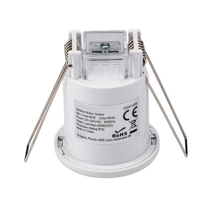 Infälld rörelsesensor PIR 360° 400W/230V vit