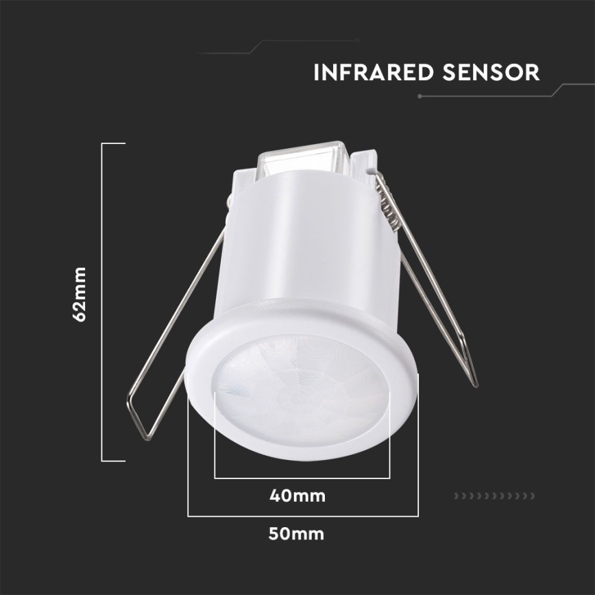 Infälld rörelsesensor PIR 360° 400W/230V vit