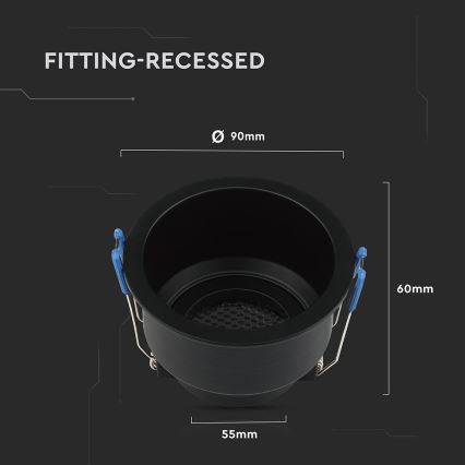 Infälld taklampa GU10 Ø 9 cm svart