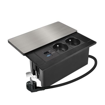 Infällt vägguttag med 20W trådlös laddning, 2 uttag + USB-A + USB-C