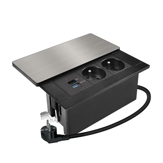 Infällt vägguttag med 65W trådlös laddning, 2 uttag + USB-A + USB-C