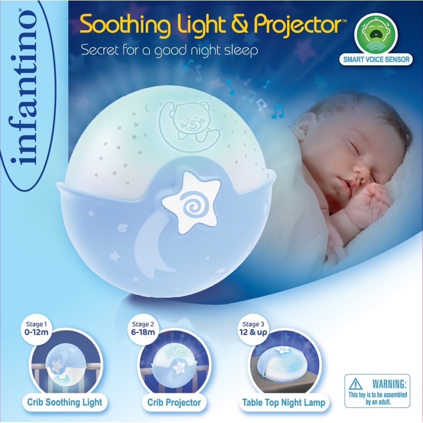 Infantino - Liten barnlampa med projektor 3xAA blå