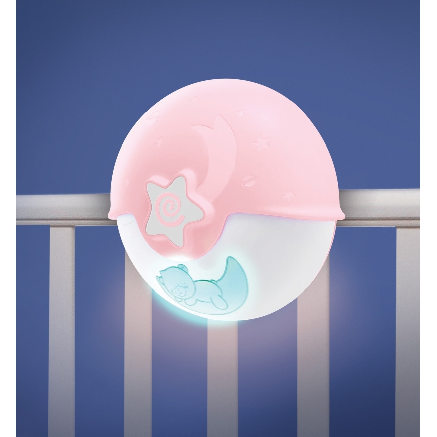 Infantino - Liten barnlampa med projektor 3xAA rosa