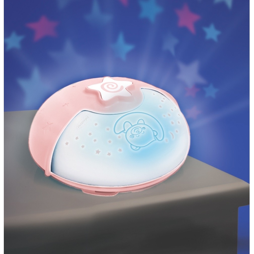 Infantino - Liten barnlampa med projektor 3xAA rosa