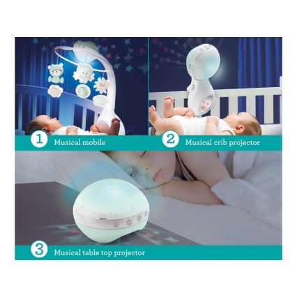 Infantino - Spjälsängsmobil med melodi och projektor 3i1 3xAAA grön