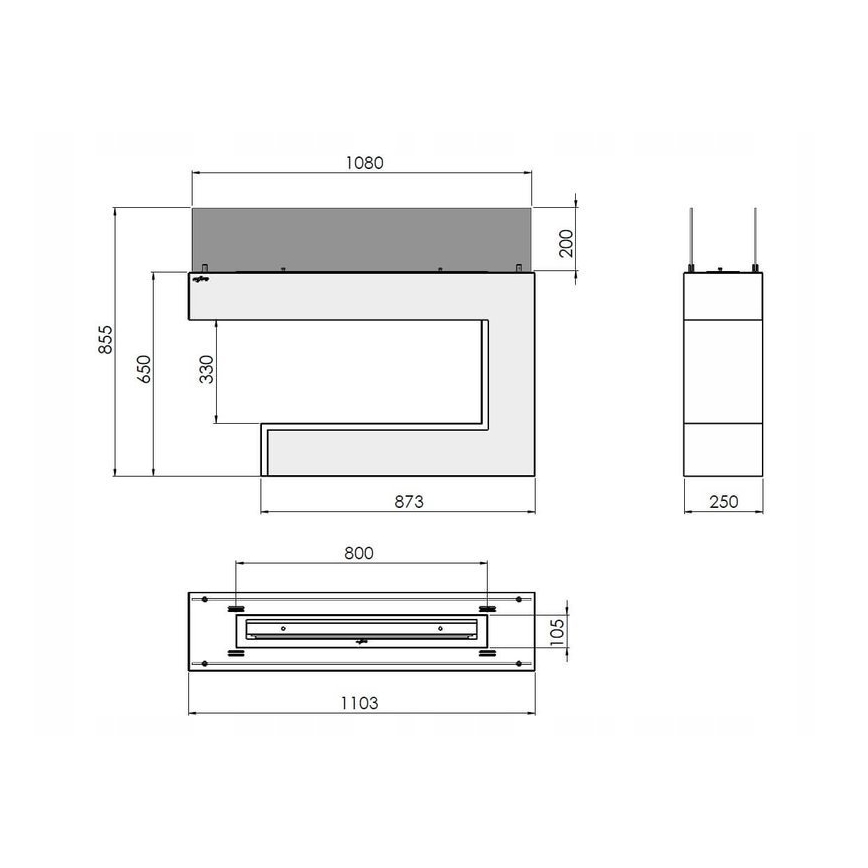 InFire - BIO fireplace 110x85,5 cm 3kW vit