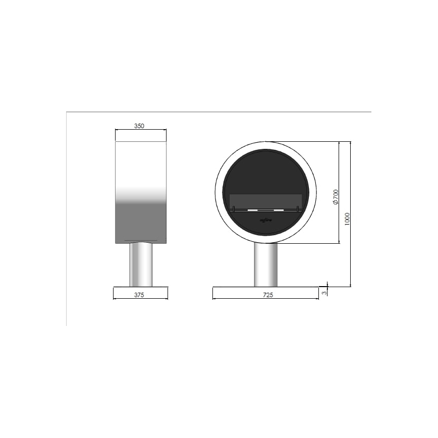 InFire - BIO fireplace diameter 70 cm 3kW svart