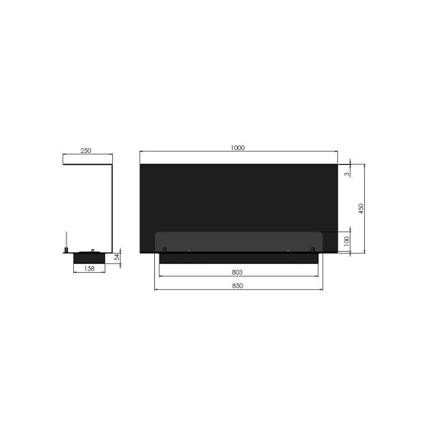 InFire - Built-in BIO fireplace 100x45 cm 3kW svart
