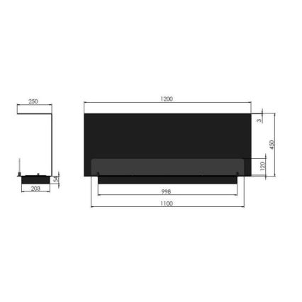 InFire - Built-in BIO fireplace 120x45 cm 3kW svart
