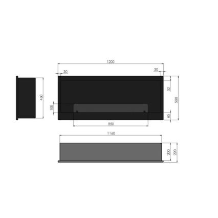 InFire - Built-in BIO fireplace 120x50 cm 3kW svart