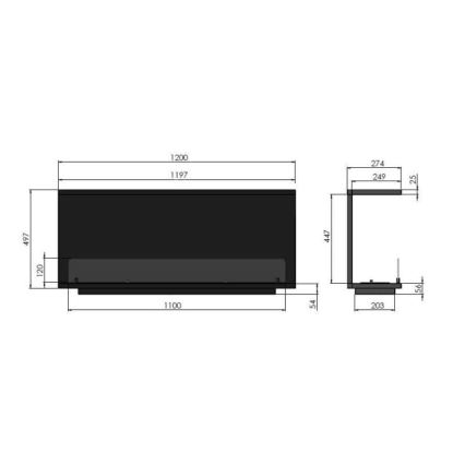 InFire - Built-in BIO fireplace 120x50 cm 3kW svart