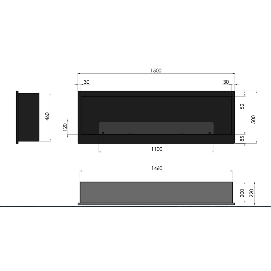 InFire - Built-in BIO fireplace 150x50 cm 4,2kW svart