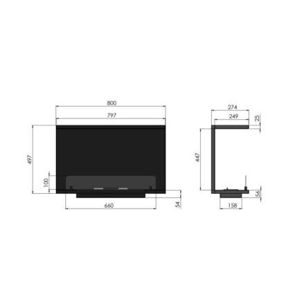 InFire - Built-in BIO fireplace 80x45 cm 3kW svart