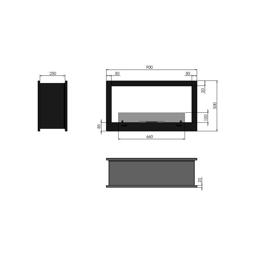 InFire - Built-in BIO fireplace 90x50 cm 3kW bifacial