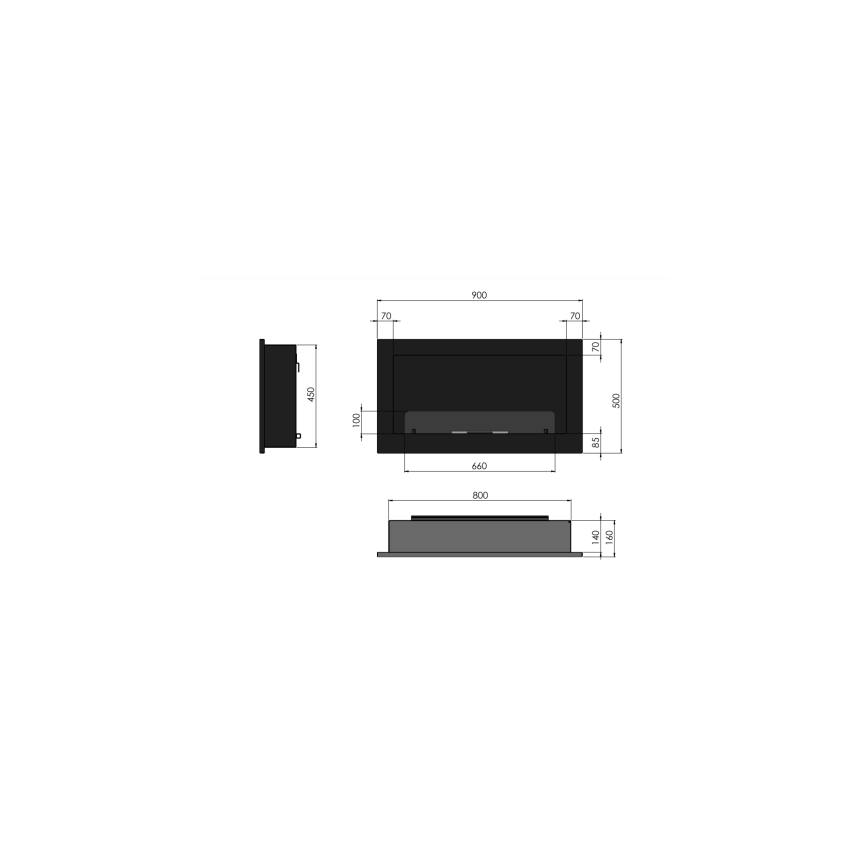 InFire - Built-in BIO fireplace 90x50 cm 3kW svart