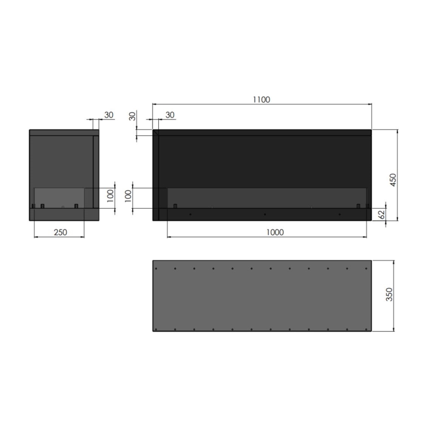 InFire - Corner BIO fireplace 110x45 cm 3kW svart