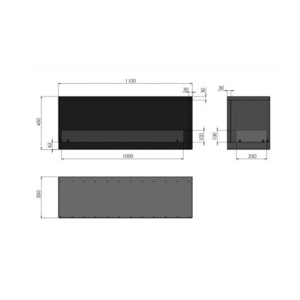 InFire - Corner BIO fireplace 110x45 cm 3kW svart
