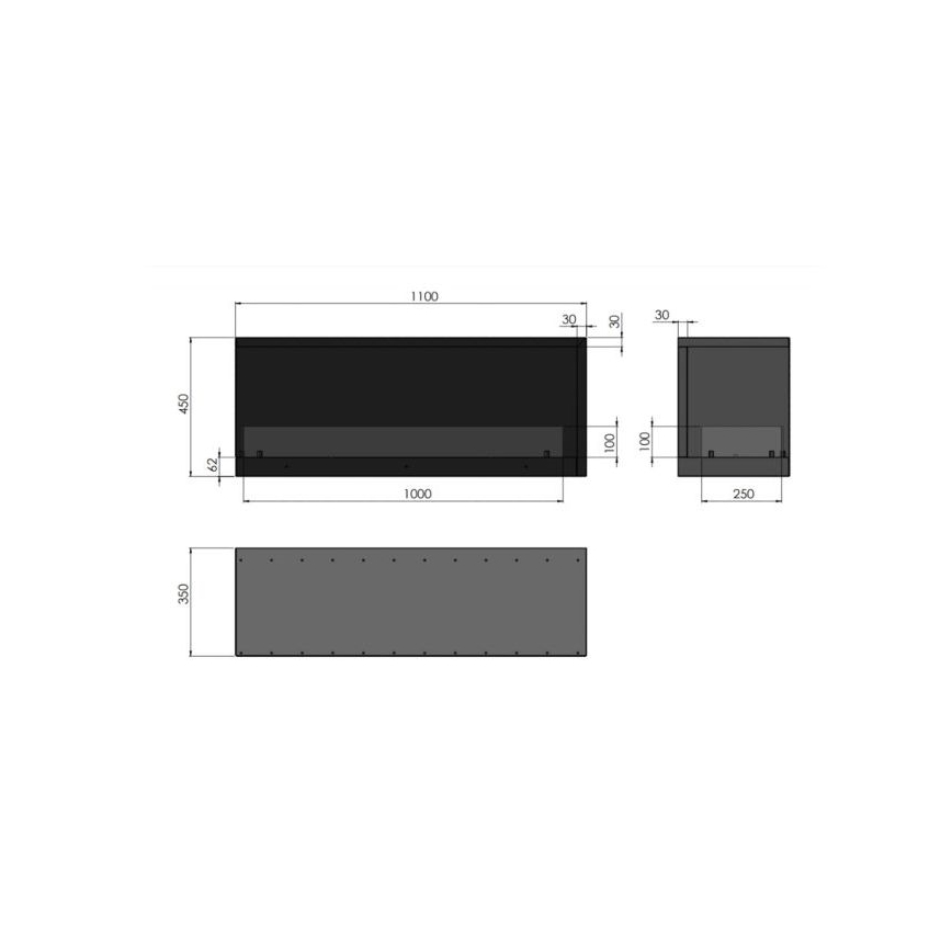 InFire - Corner BIO fireplace 110x45 cm 3kW svart