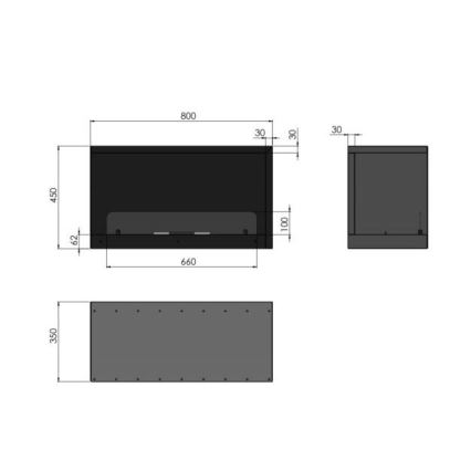 InFire - Corner BIO fireplace 80x45 cm 3kW svart