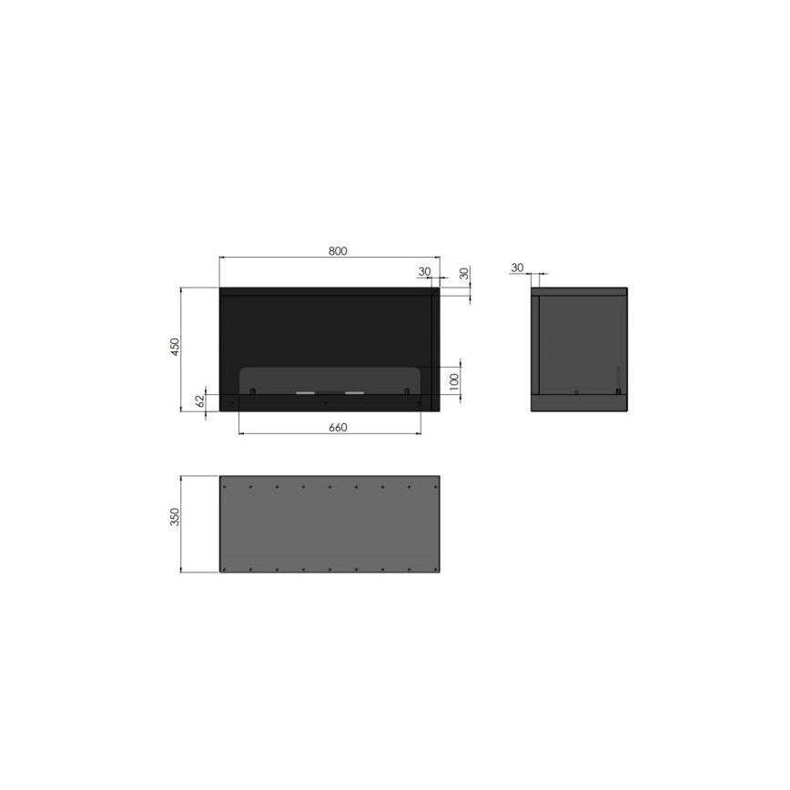 InFire - Corner BIO fireplace 80x45 cm 3kW svart