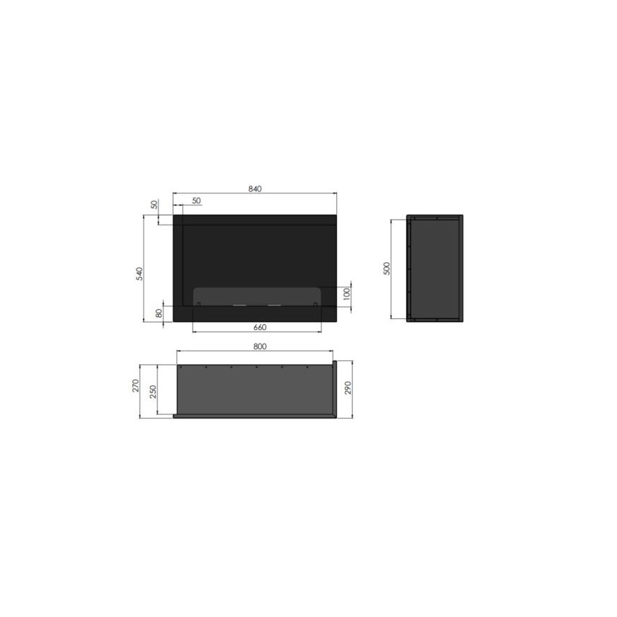 InFire - Corner BIO fireplace 84x54 cm 3kW svart