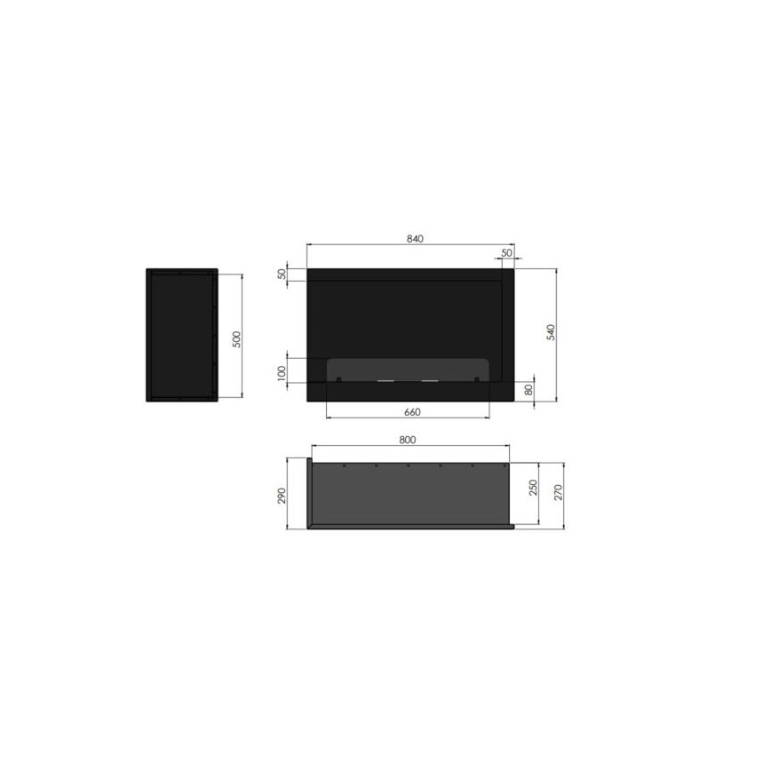 InFire - Corner BIO fireplace 84x54 cm 3kW svart