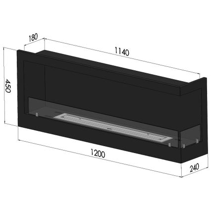 InFire - Hörn BIO eldstad 45x120 cm 3kW svart