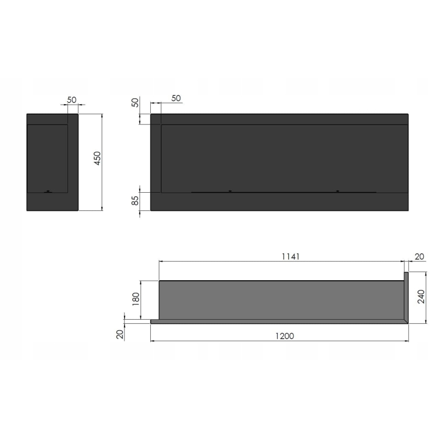 InFire - Hörn BIO eldstad 45x120 cm 3kW svart