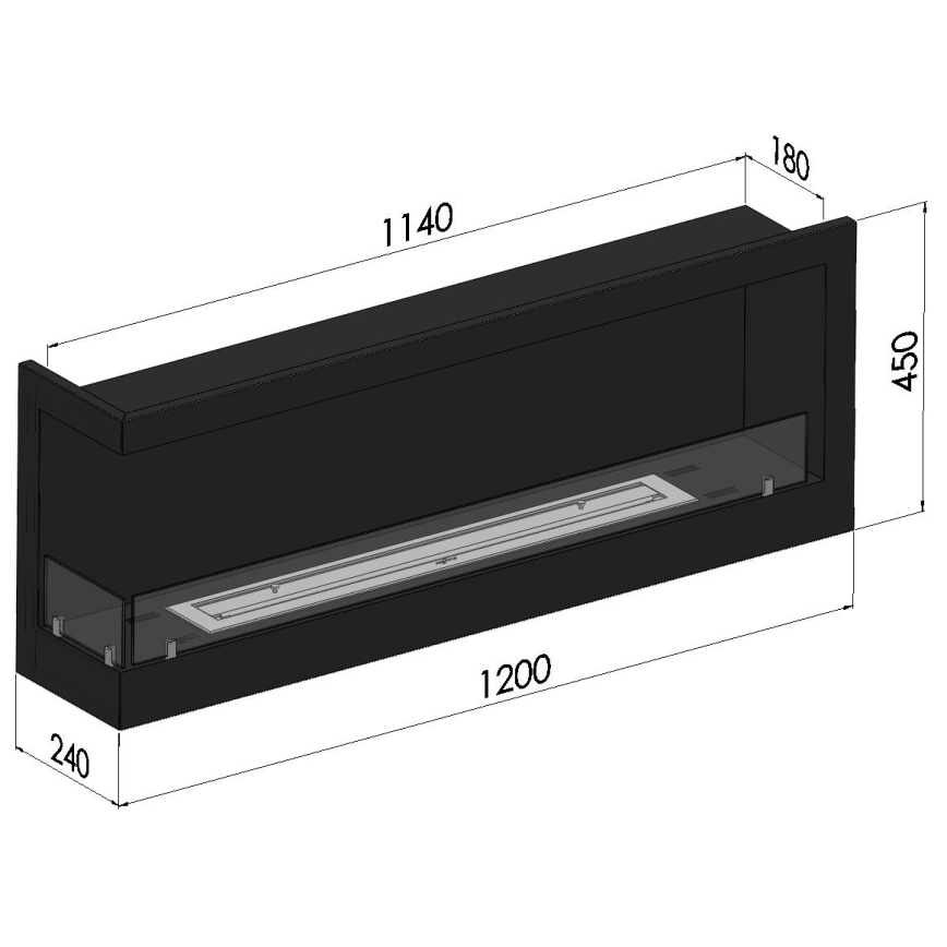 InFire - Hörn BIO eldstad 45x120 cm 3kW svart