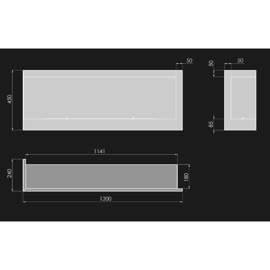 InFire - Hörn BIO eldstad 45x120 cm 3kW svart
