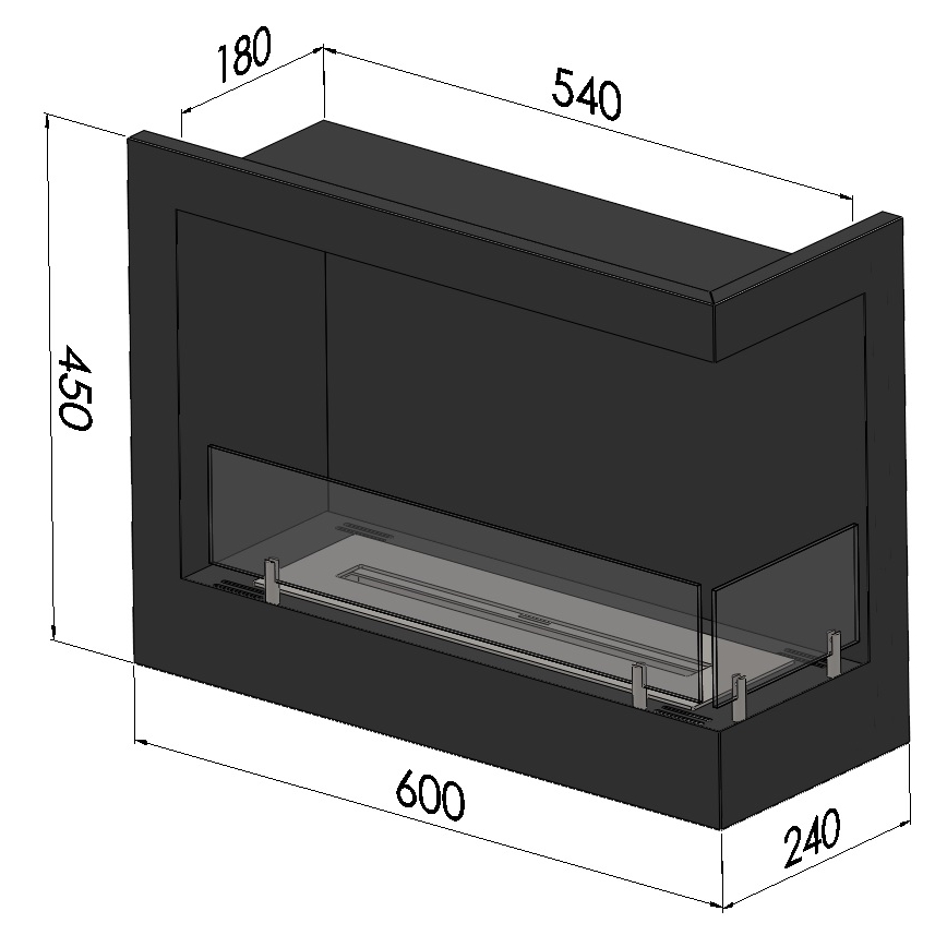 InFire - Hörn BIO eldstad 45x60 cm 3kW svart