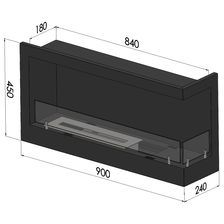 InFire - Hörn BIO eldstad 45x90 cm 3kW svart